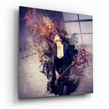 Woman and Guitar Glass Wall Art - LUXARTDECO