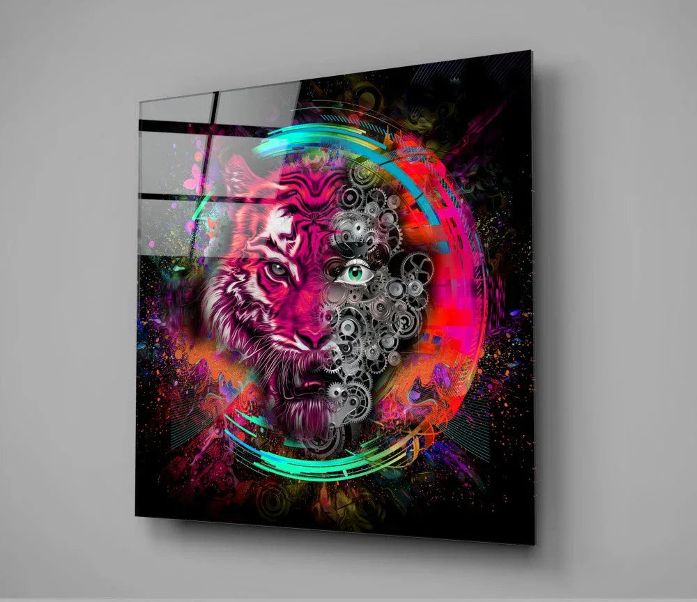 Machine Tiger Glass Wall Art - LUXARTDECO