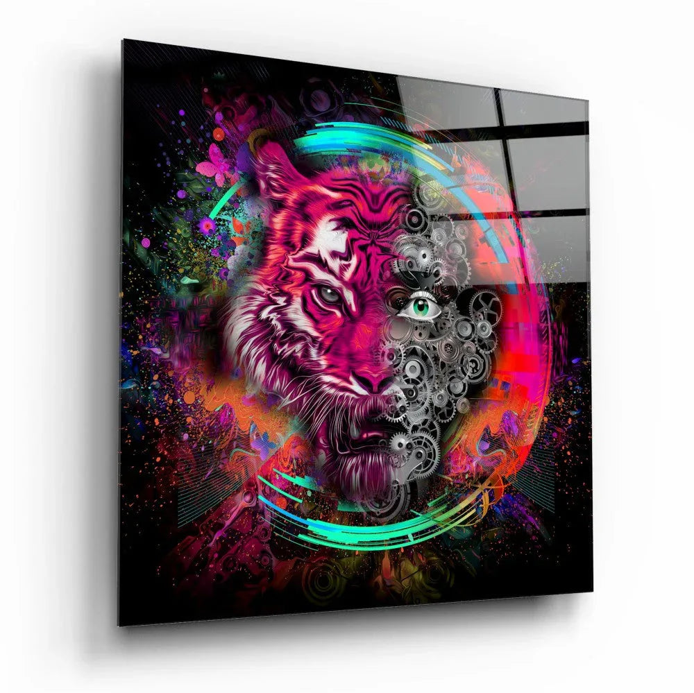 Machine Tiger Glass Wall Art - LUXARTDECO