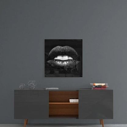 Black Lips Glass Wall Art - LUXARTDECO