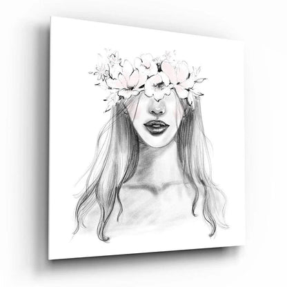 Flower Crowned Woman Glass Wall Art - LUXARTDECO