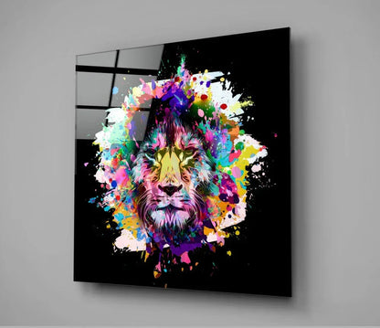 Colored Fury of the Lion Glass Wall Art - LUXARTDECO