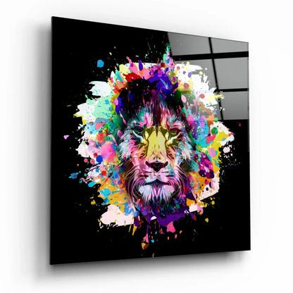 Colored Fury of the Lion Glass Wall Art - LUXARTDECO
