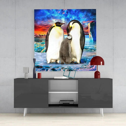 Penguin Family Glass Wall Art - LUXARTDECO