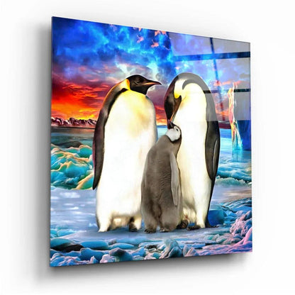 Penguin Family Glass Wall Art - LUXARTDECO