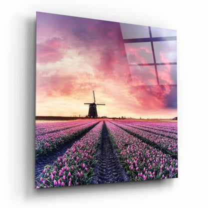 Tulip Field Glass Wall Art - LUXARTDECO