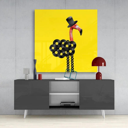 Flamingo Posture Glass Wall Art - LUXARTDECO