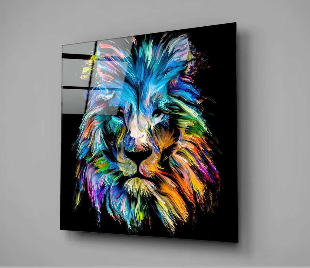 Blue Lion Glass Wall Art - LUXARTDECO