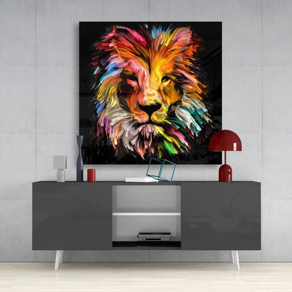 Yellow Lion Glass Wall Art - LUXARTDECO