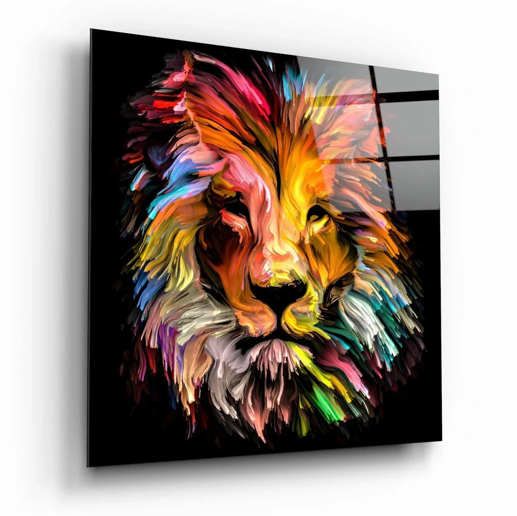Yellow Lion Glass Wall Art - LUXARTDECO