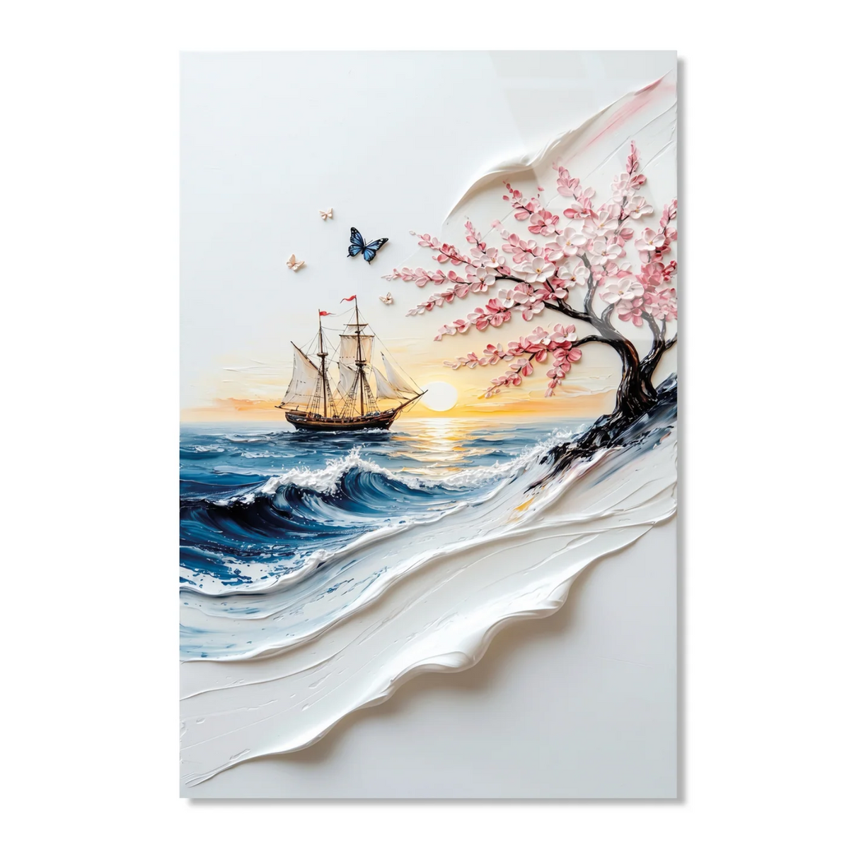 Sailing & Cherry Blossom Glass Wall Art