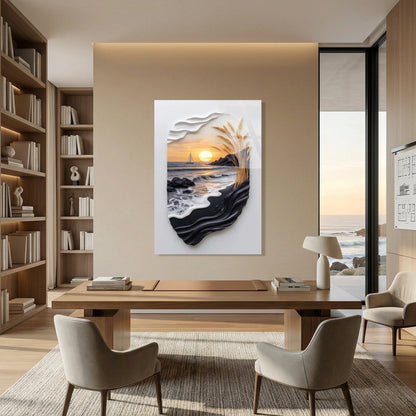 Barca a Vela al Tramonto Quadro in Vetro Temperato