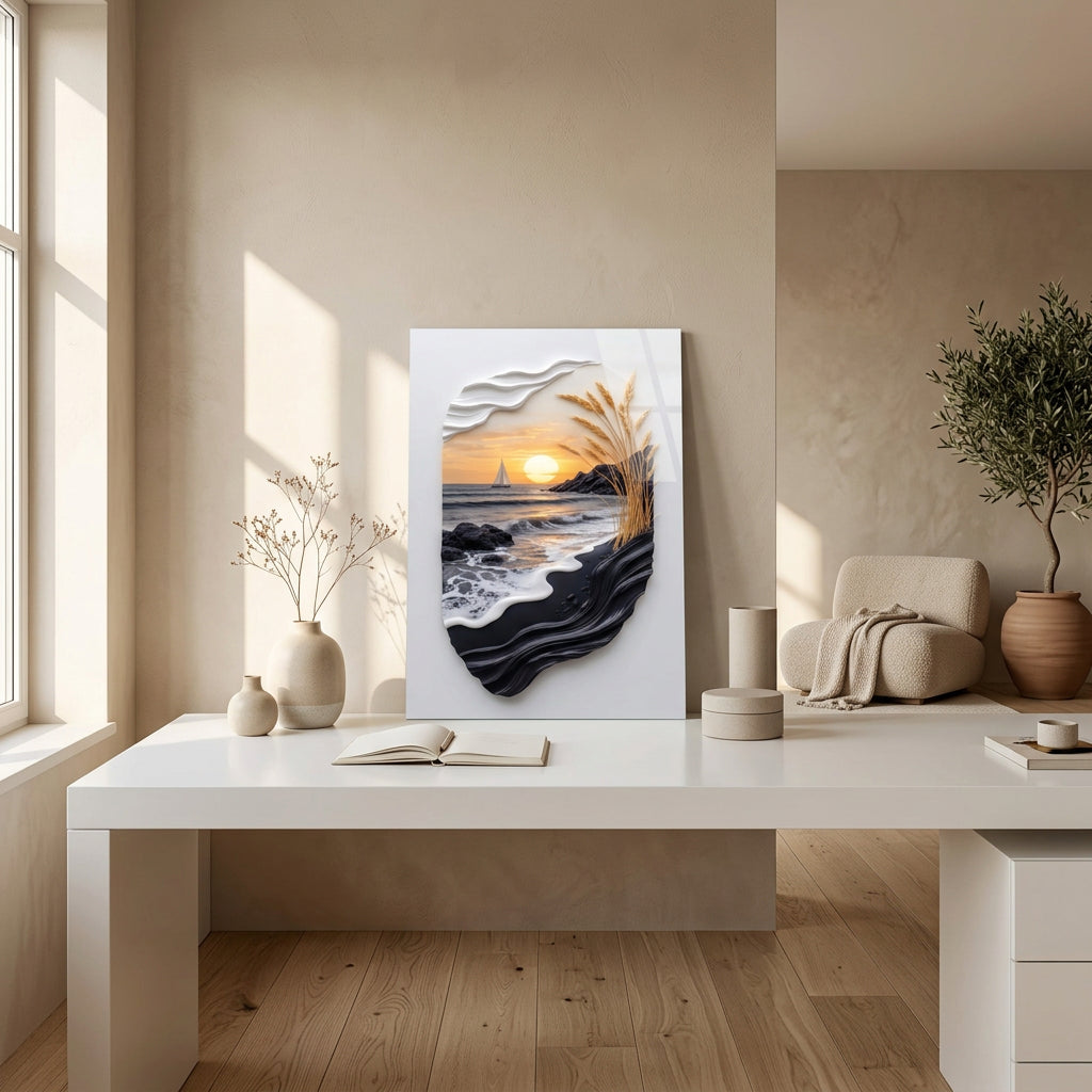 Barca a Vela al Tramonto Quadro in Vetro Temperato