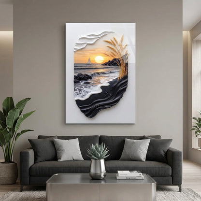 Barca a Vela al Tramonto Quadro in Vetro Temperato