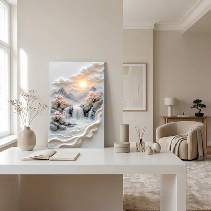 Cascata di Montagna e Fiori Quadro in Vetro Temperato