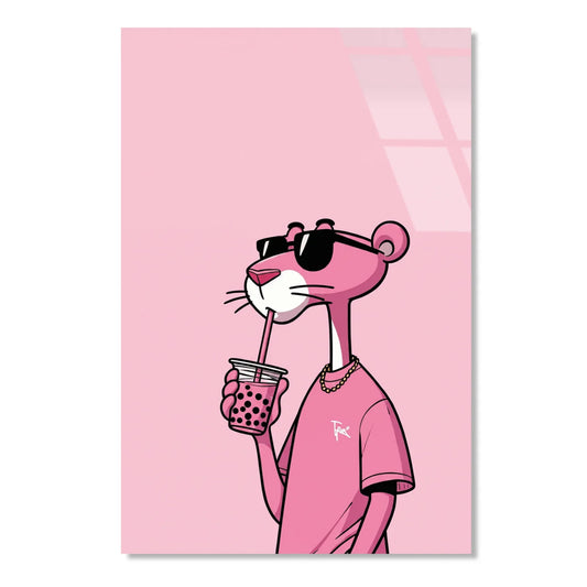 Pink Panther Bubble Tea Glass Wall Art