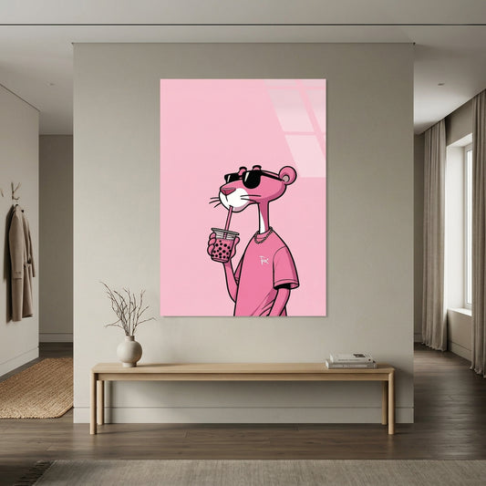 Pink Panther Bubble Tea Glass Wall Art