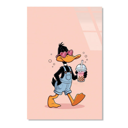 Daffy Duck au Bubble Tea Tableau en Verre Trempé