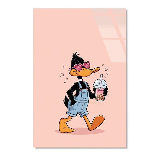 Daffy Duck Bubble Tea Glass Wall Art