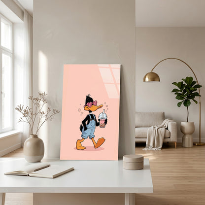 Daffy Duck au Bubble Tea Tableau en Verre Trempé
