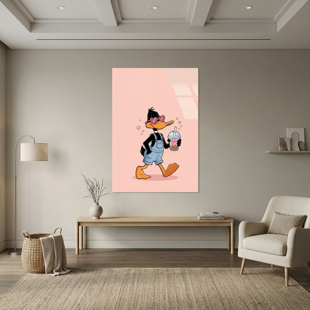 Daffy Duck au Bubble Tea Tableau en Verre Trempé