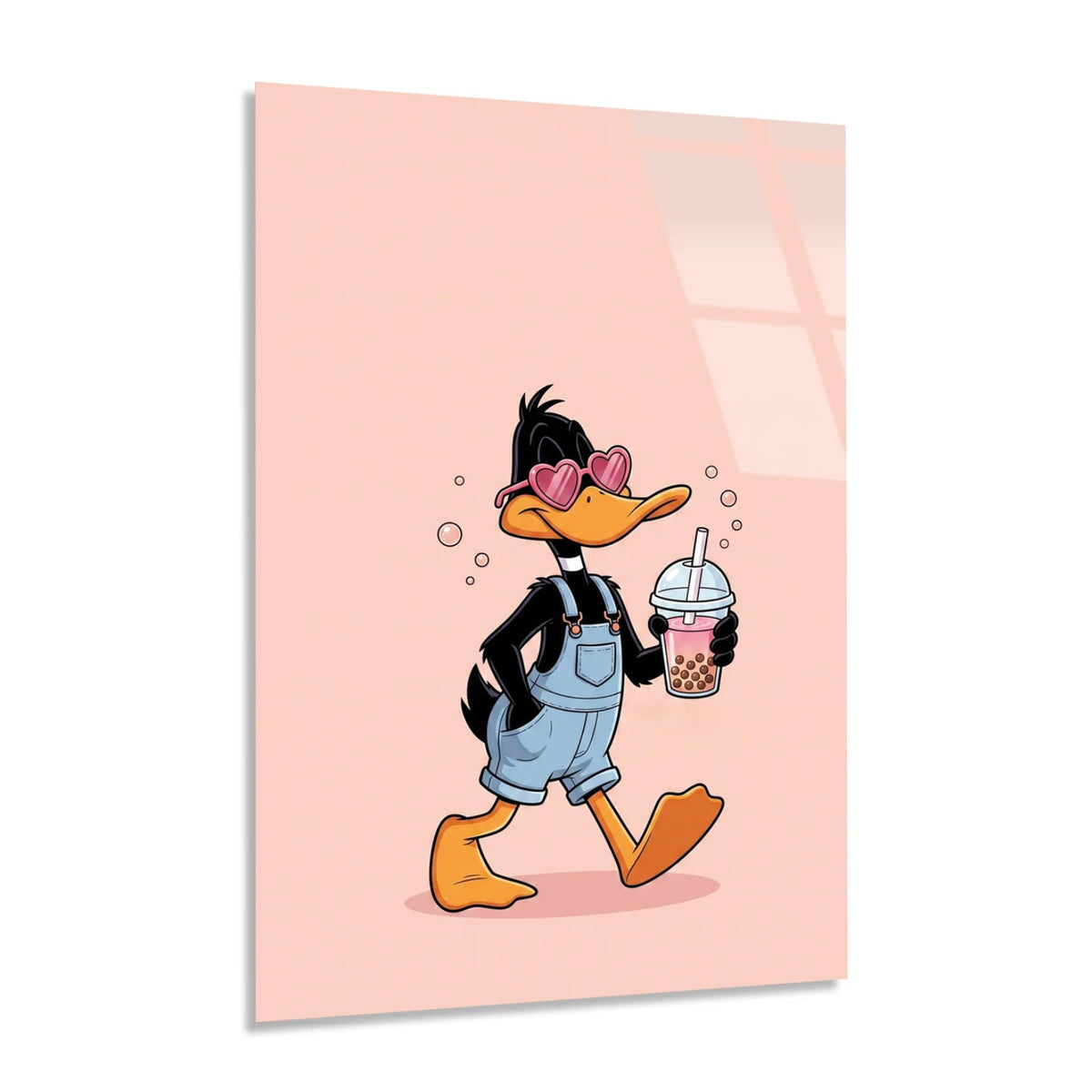 Daffy Duck au Bubble Tea Tableau en Verre Trempé