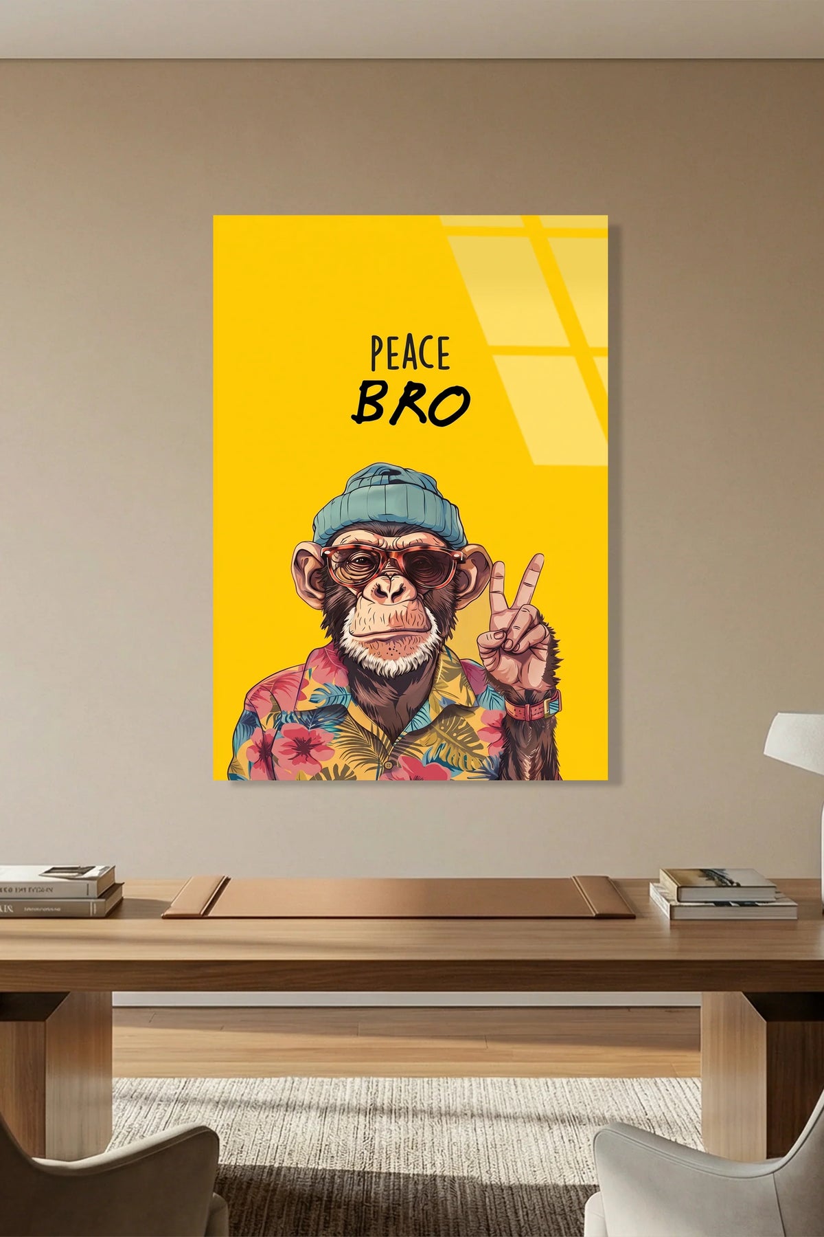 Peace Bro Chimp Glass Wall Art