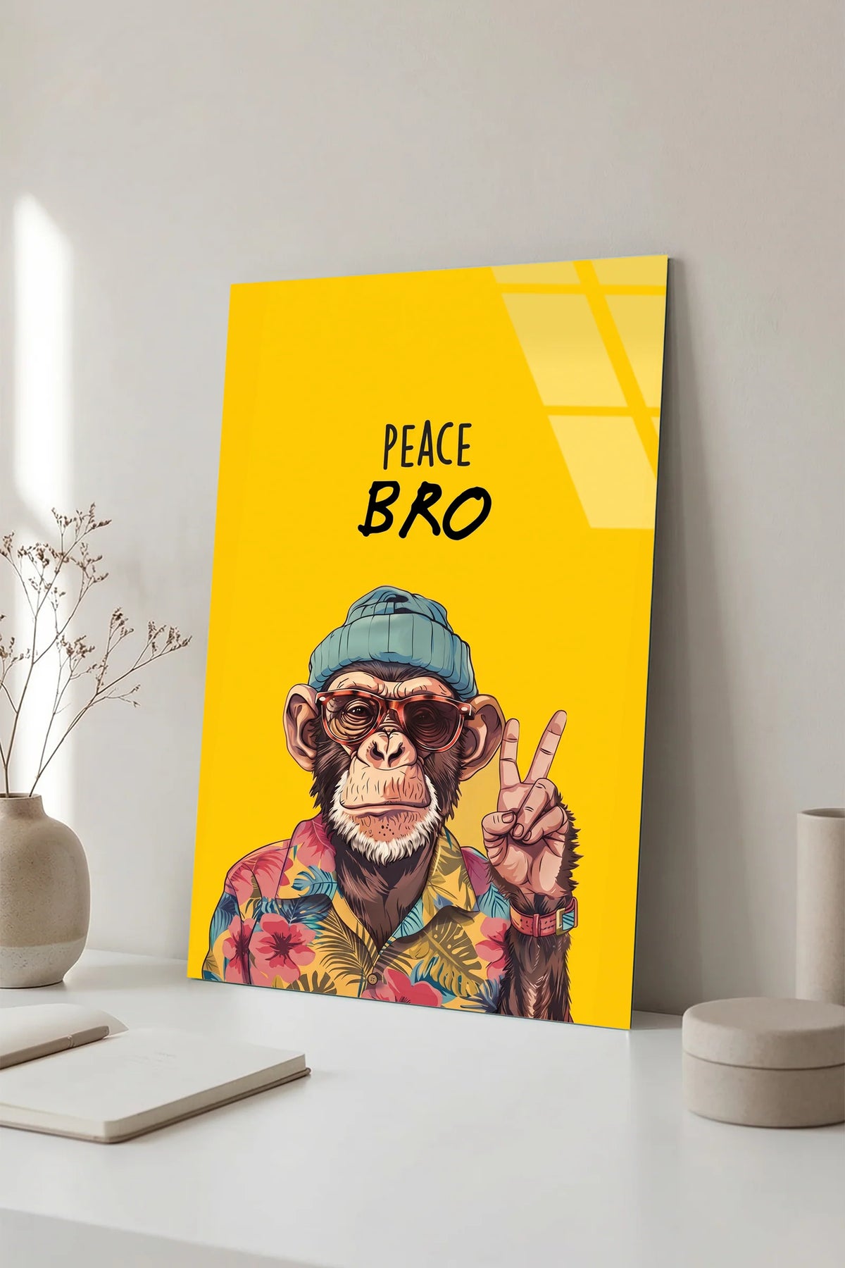 Peace Bro Chimp Glass Wall Art