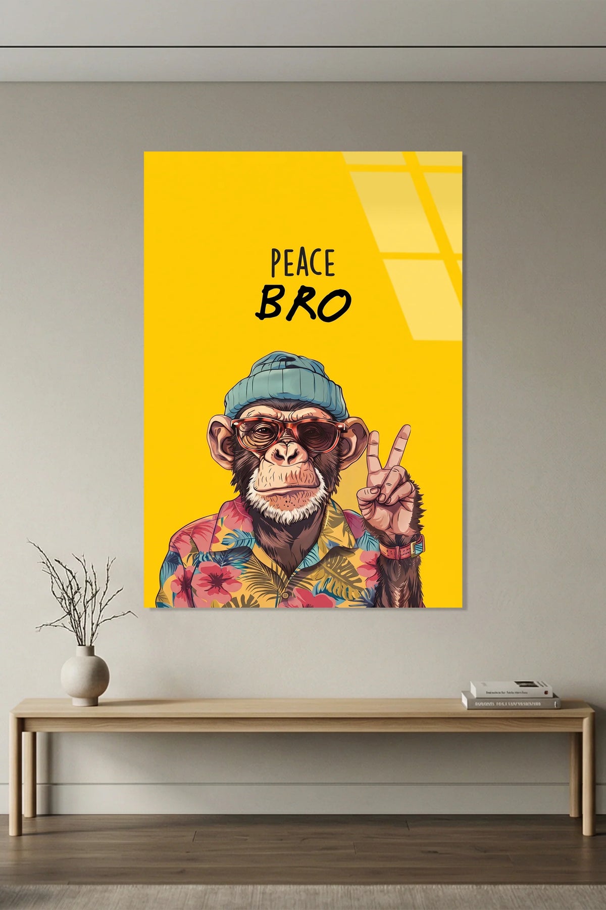 Peace Bro Chimp Glass Wall Art