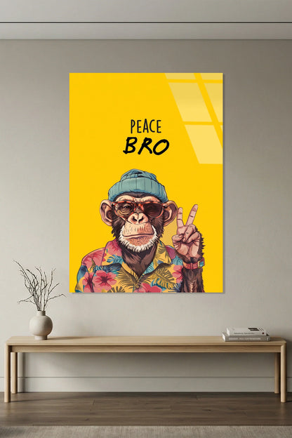 Peace Bro Chimp Glass Wall Art