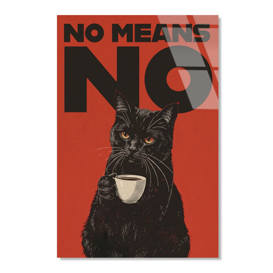 No Means No Cat Glass Wall Art