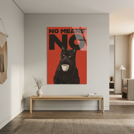 No Means No Cat Glass Wall Art