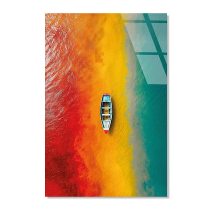 Barque sur Eau Multicolore Tableau en Verre Trempé