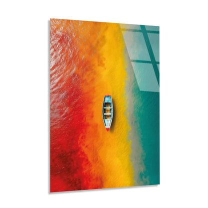 Barque sur Eau Multicolore Tableau en Verre Trempé