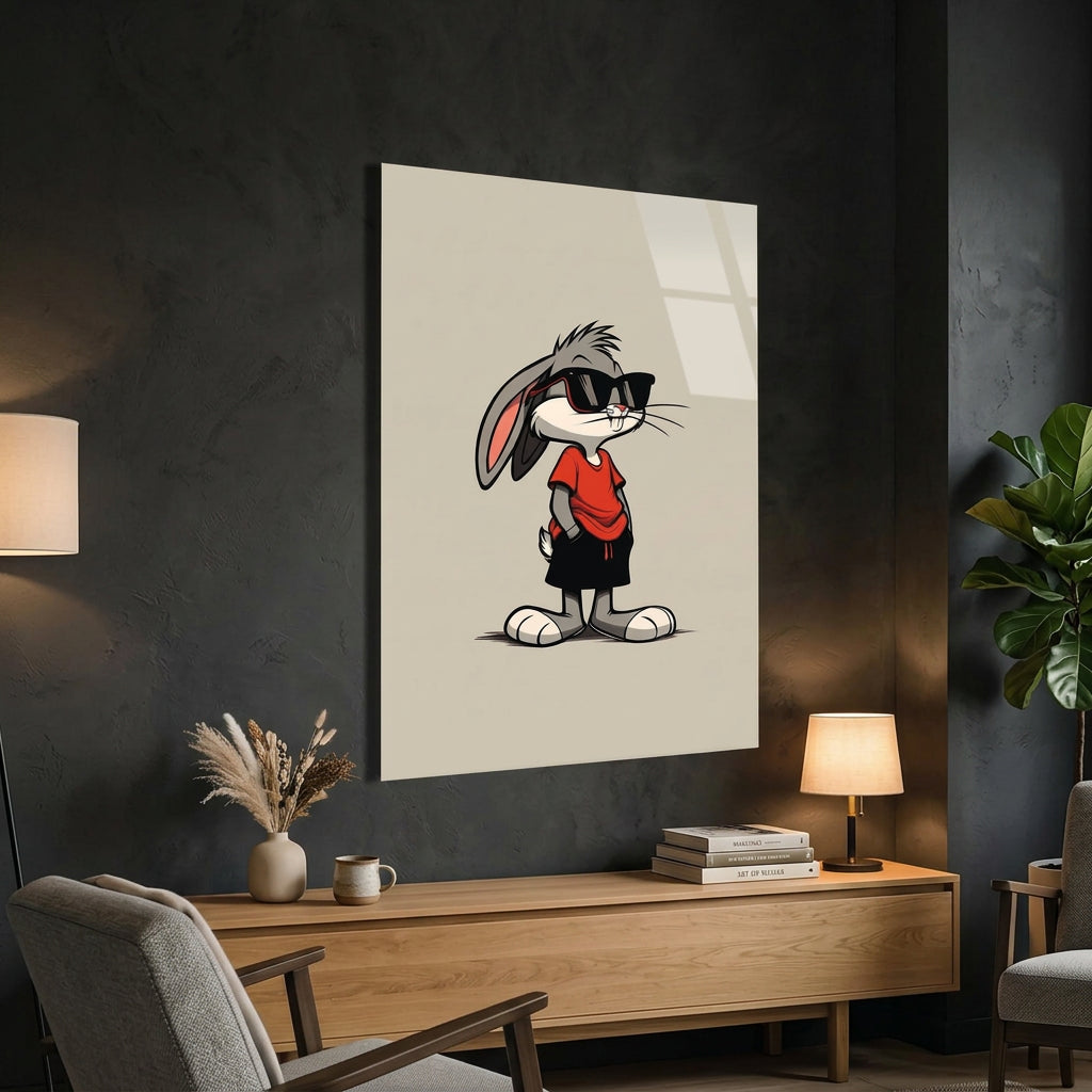 Cool Cartoon Rabbit Glass Wall Art