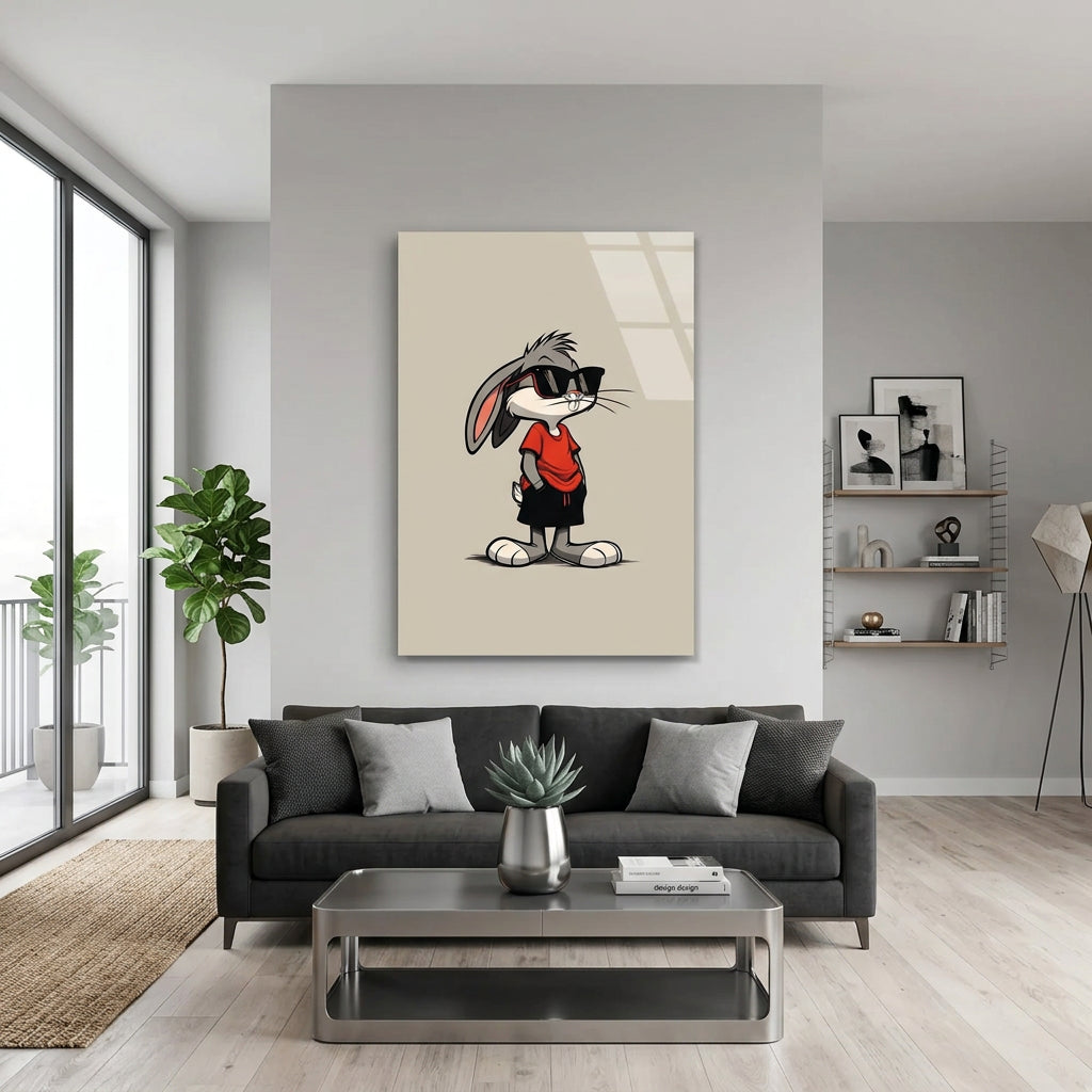 Cool Cartoon Rabbit Glass Wall Art