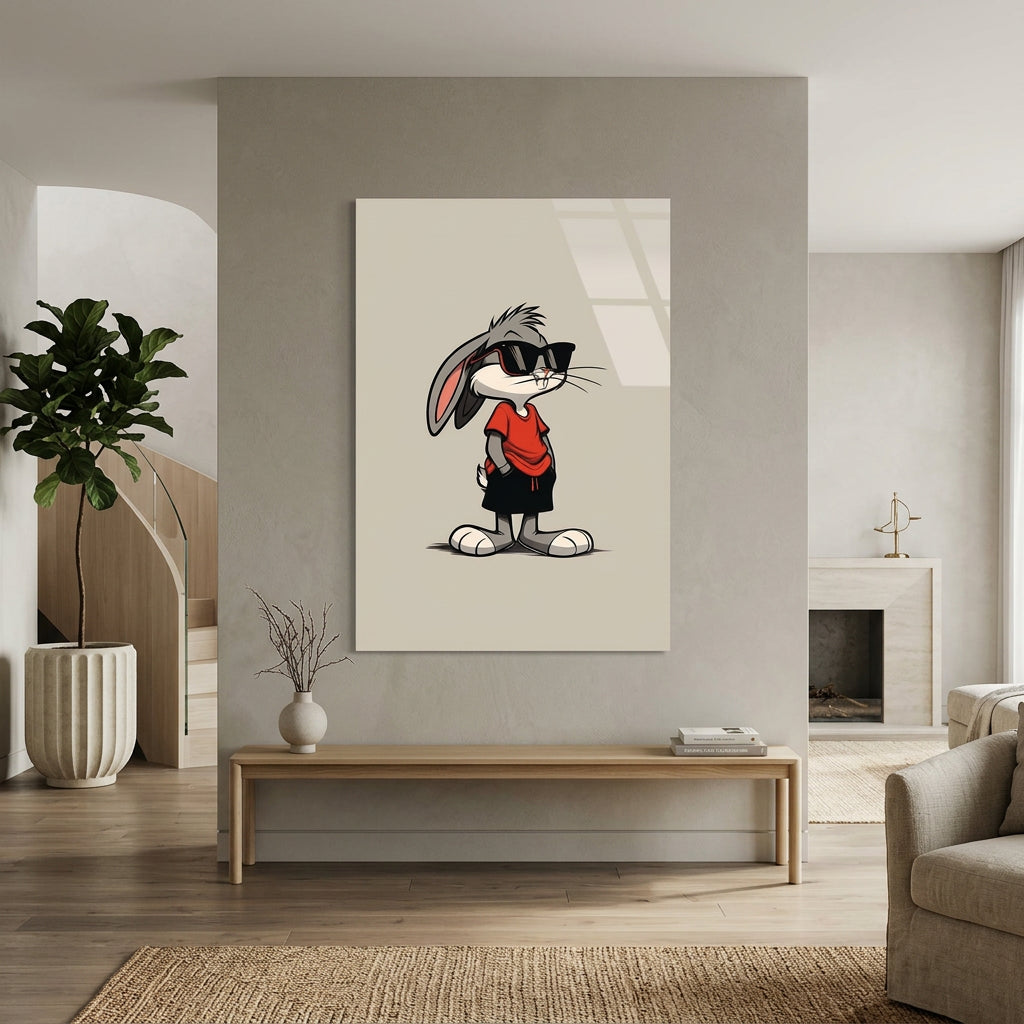 Cool Cartoon Rabbit Glass Wall Art