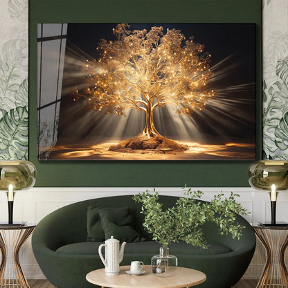 Golden Tree of Life Glass Wall Art