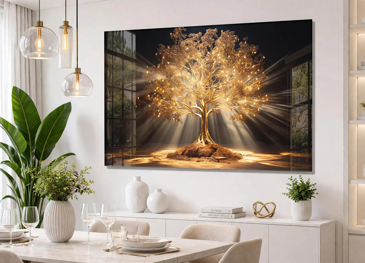 Golden Tree of Life Glass Wall Art