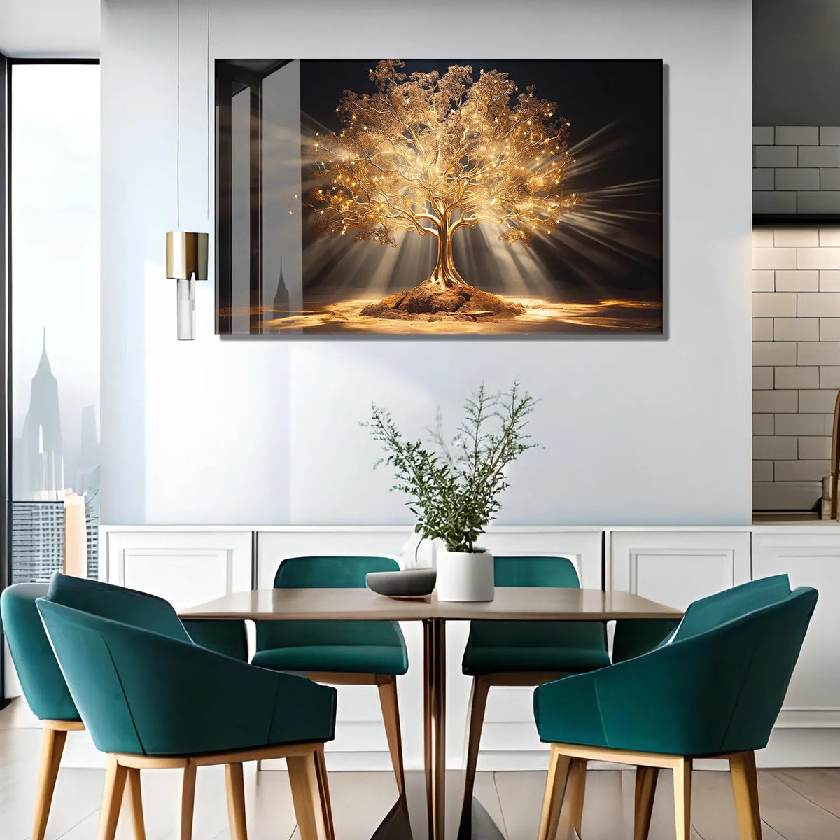Golden Tree of Life Glass Wall Art