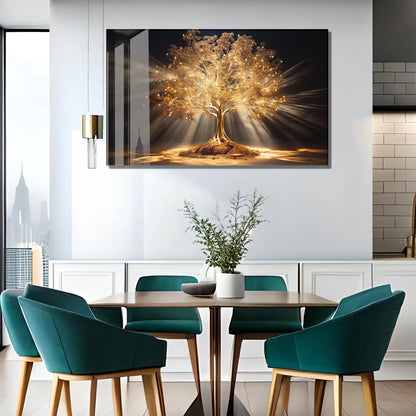 Golden Tree of Life Glass Wall Art