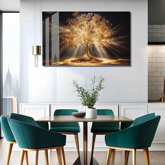 Golden Tree of Life Glass Wall Art