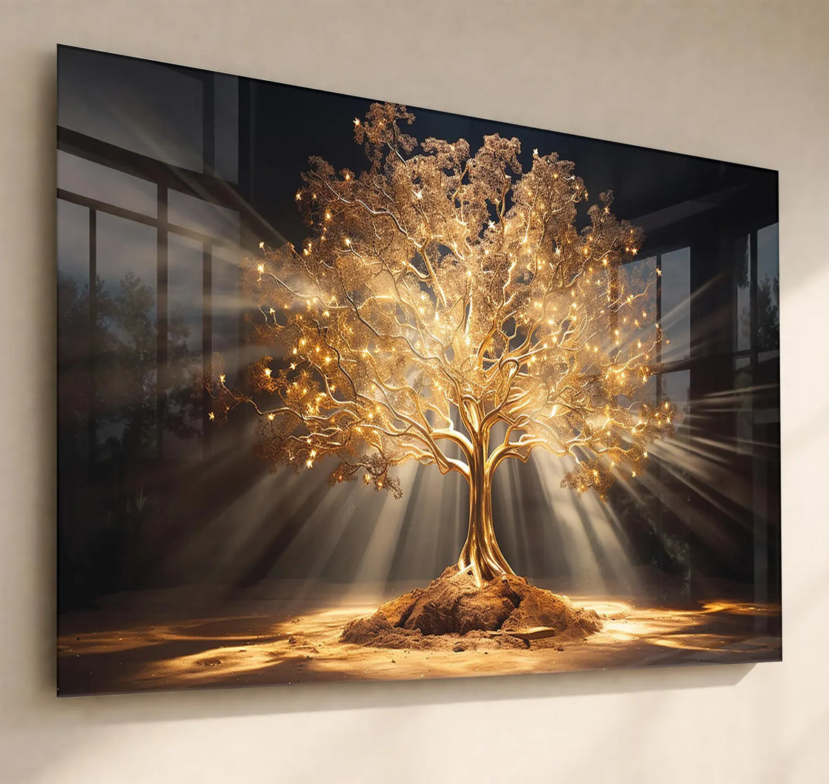 Golden Tree of Life Glass Wall Art