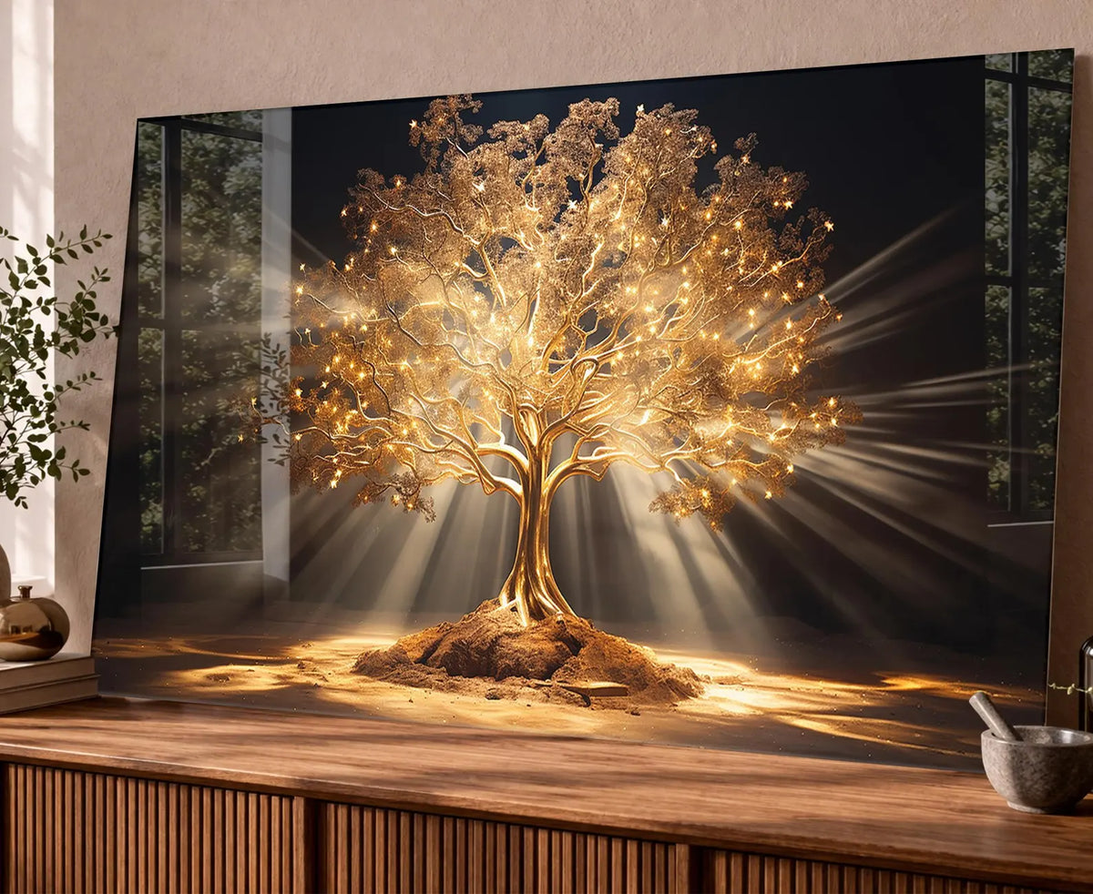 Golden Tree of Life Glass Wall Art
