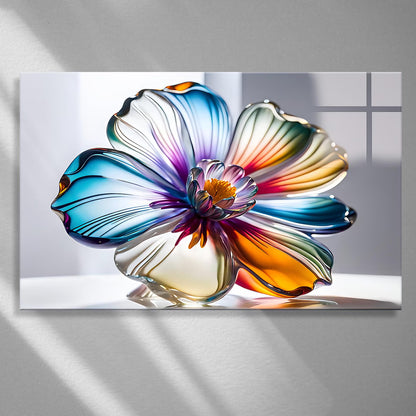 Fleur en Verre Coloré Tableau en Verre Trempé
