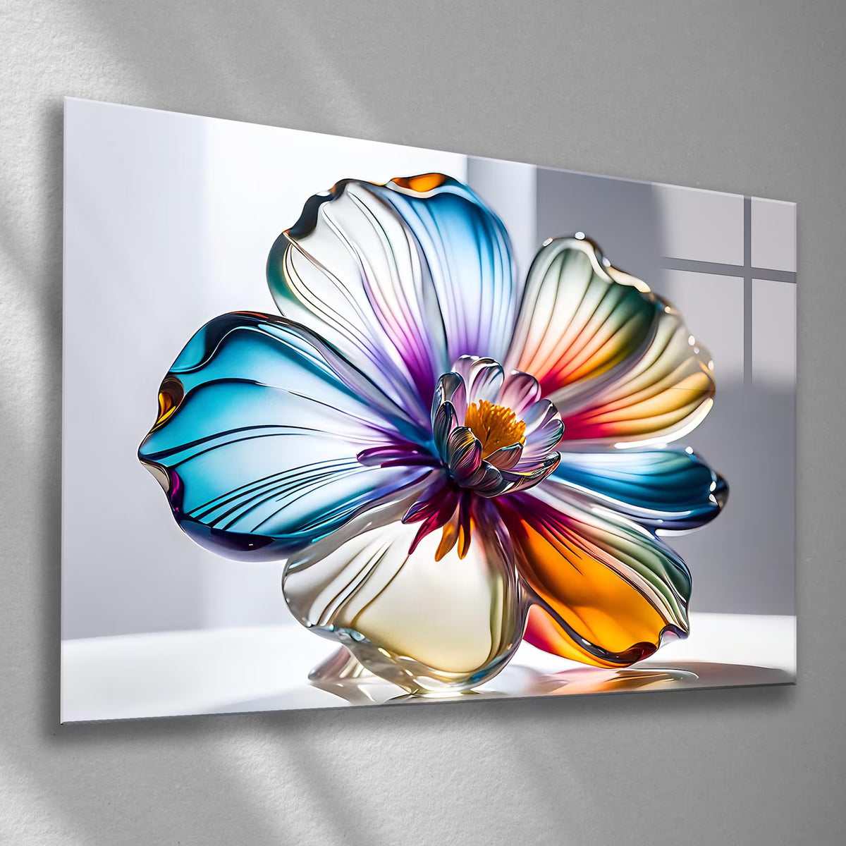 Fleur en Verre Coloré Tableau en Verre Trempé