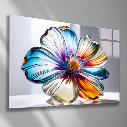 Fleur en Verre Coloré Tableau en Verre Trempé
