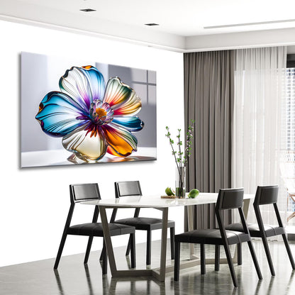 Fleur en Verre Coloré Tableau en Verre Trempé