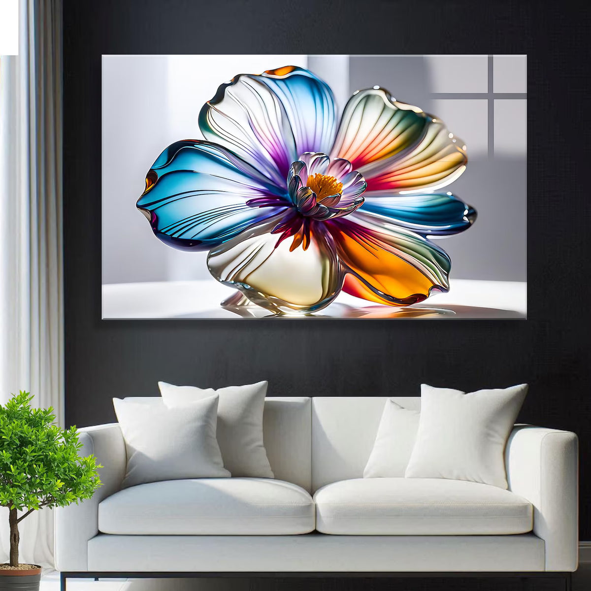 Fleur en Verre Coloré Tableau en Verre Trempé