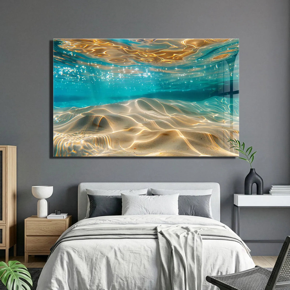 Turquoise Sous-marin Tableau en Verre Trempé